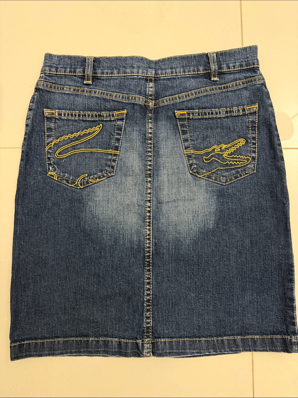 Lacoste Blue Denim Midi Skirt with Yellow Stitching